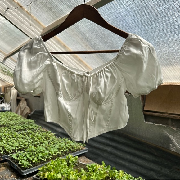 White Corset Milkmaid Crop Top - Picture 1 of 3
